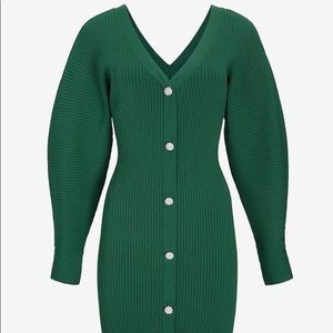 NWT Express Embellished Button Up Mini Sweater Dress; Sz L; Emerald Green